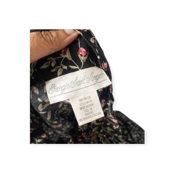 Vintage 90s Giorgio Sant Angelo Black Floral Button Down Sleeveless Dress Rose - Picture 3 of 8